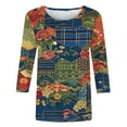 thumbnail image 4 of CYMMPU Floral Printed Crew Neck Blouses for Women Dressy Casual Loose Fit Spring Tops 3/4 Sleeve Fall Trendy Shirts Tunic Tops Lightweight Basic Tees Multicolor XXXXL, 4 of 5