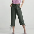 thumbnail image 5 of DuoJiaJ Women's Solid Color Drawstring Cropped Linen Pants Casual Capri TrousersTrousers Plus Size Casual Pants, 5 of 5