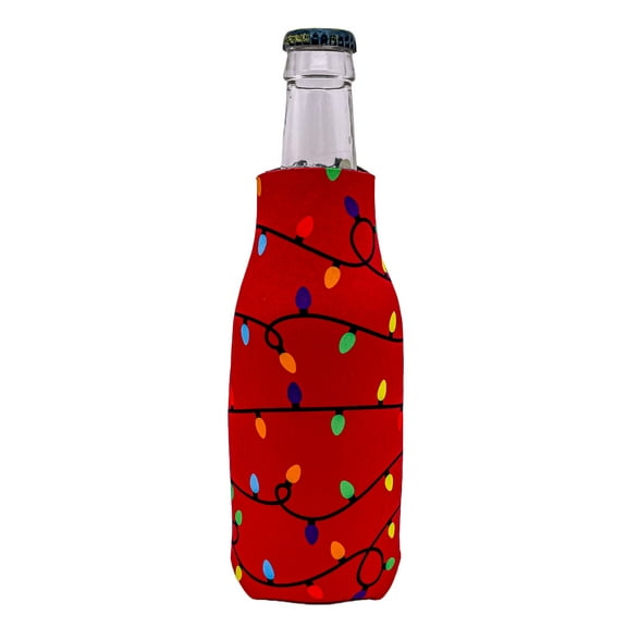 Christmas Lights Pattern Red Zipper Beer Bottle Coolie