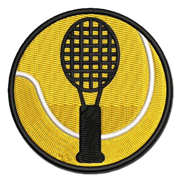 Tennis Racket Doodle Applique Multi-Color Embroidered Iron-On Patch - 2.5 Inch Small