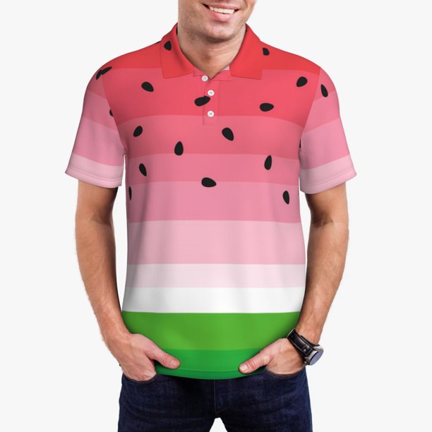 Balery Watermelon Camisa Polo de Hombre con Estampado, de Manga Corta y Tejido Medio, Camisa Tipo Golf Polo-Medium