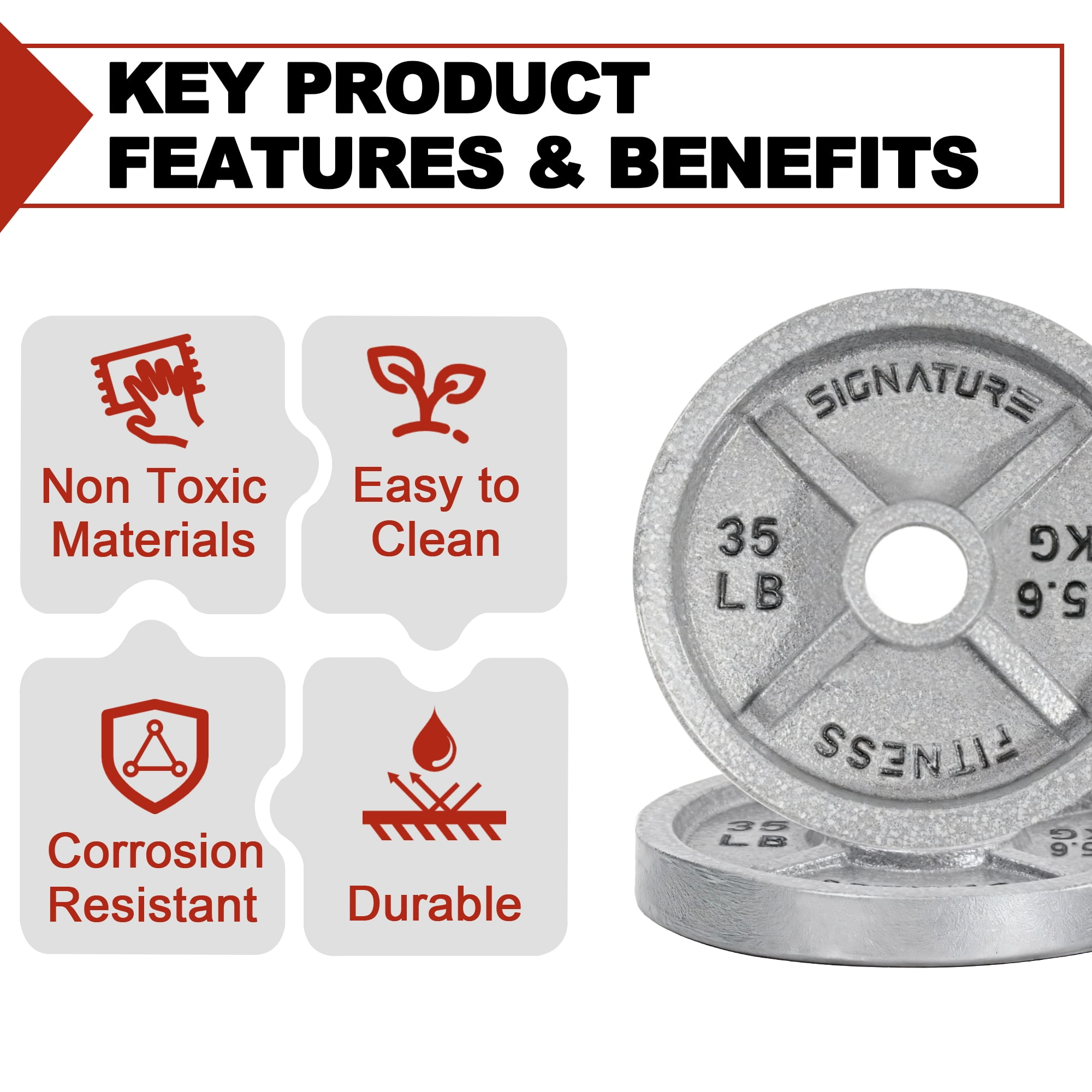Flexwave Strength Training & Home Gym Weight Plates, 2-Inch, 80 lb
