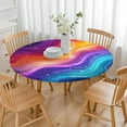 thumbnail image 3 of Rainbow Tie Dye Wave Pattern Round Fitted Tablecloth with Elastic Edge,Dining Table Cover Waterproof,Outdoor Round Tablecloth for Camping,Dining,Indoor and Outdoor, 3 of 7