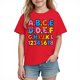 thumbnail image 2 of Blusas y camisas de manga corta con cuello redondo para niños y niñas, camisetas gráficas de manga corta, blusas con estampados bonitos para la temporada escolar., 2 of 9