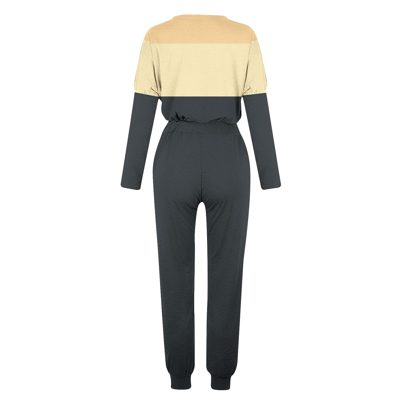 YUGYXL Women's 2 Piece Outfit Colorblock Lightweight Long Sleeve Tee Top and Jogger Pants Sets Casual Sweatsuit Tracksuit Dark Gray M