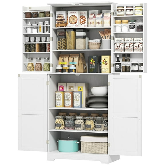 HOMCOM 72" Farmhouse Kitchen Pantry Cabinet, Tall Storage Cabinet, White