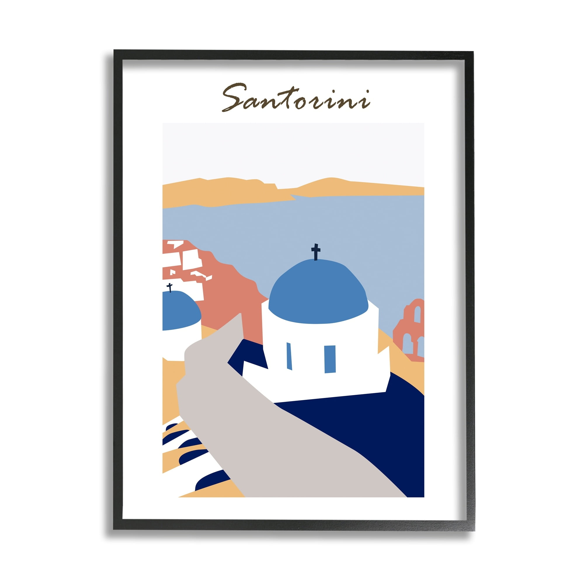 Stupell Industries Coastal Cliff Town Santorini Minimalistic Travel Illustration ,11 x 14, Design by Melissa Wang