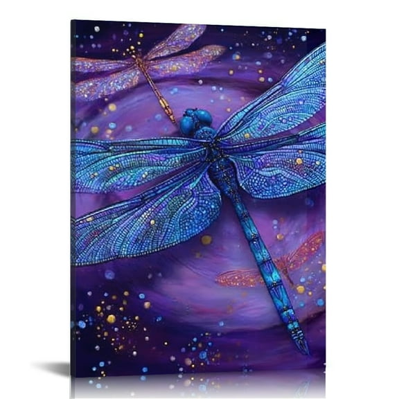 FCXZI Dragonfly Purple Stars Canvas Wall Art Home Decor 12x16 12x16in