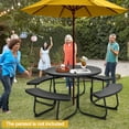 thumbnail image 2 of Costway Ensemble de Table de Pique-Nique Ronde d'Extérieur pour 8 Personnes avec 4 Bancs et Trou pour Parasol Noir, 2 of 9