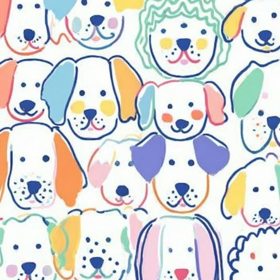 Animal Peel and Stick Wallpaper 17.7in x 9.8ft Colorful Cartoon Dog Faces Playful Pastel Colors Contact Paper Vinyl Waterproof Self Adhesive Wall Paper for Bedroom Shelf Cabinet Renter Friendly