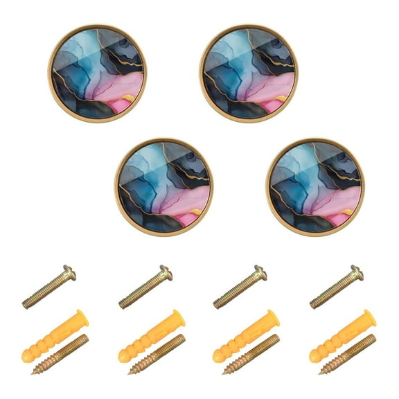 Qxltty Gilt Pink Marble Cabinet Knobs Kitchen Drawer Knobs Round Door Pulls Dressing Table Wardrobe Closet Knob Handles Decorative Set of 4