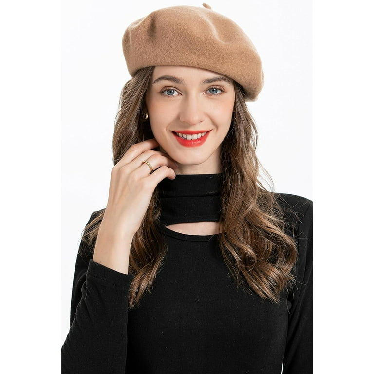 Women\'s Wool French Beret Hat Comfortable Solid Color Soft Beret Cap Camel Bon Chic main image 4