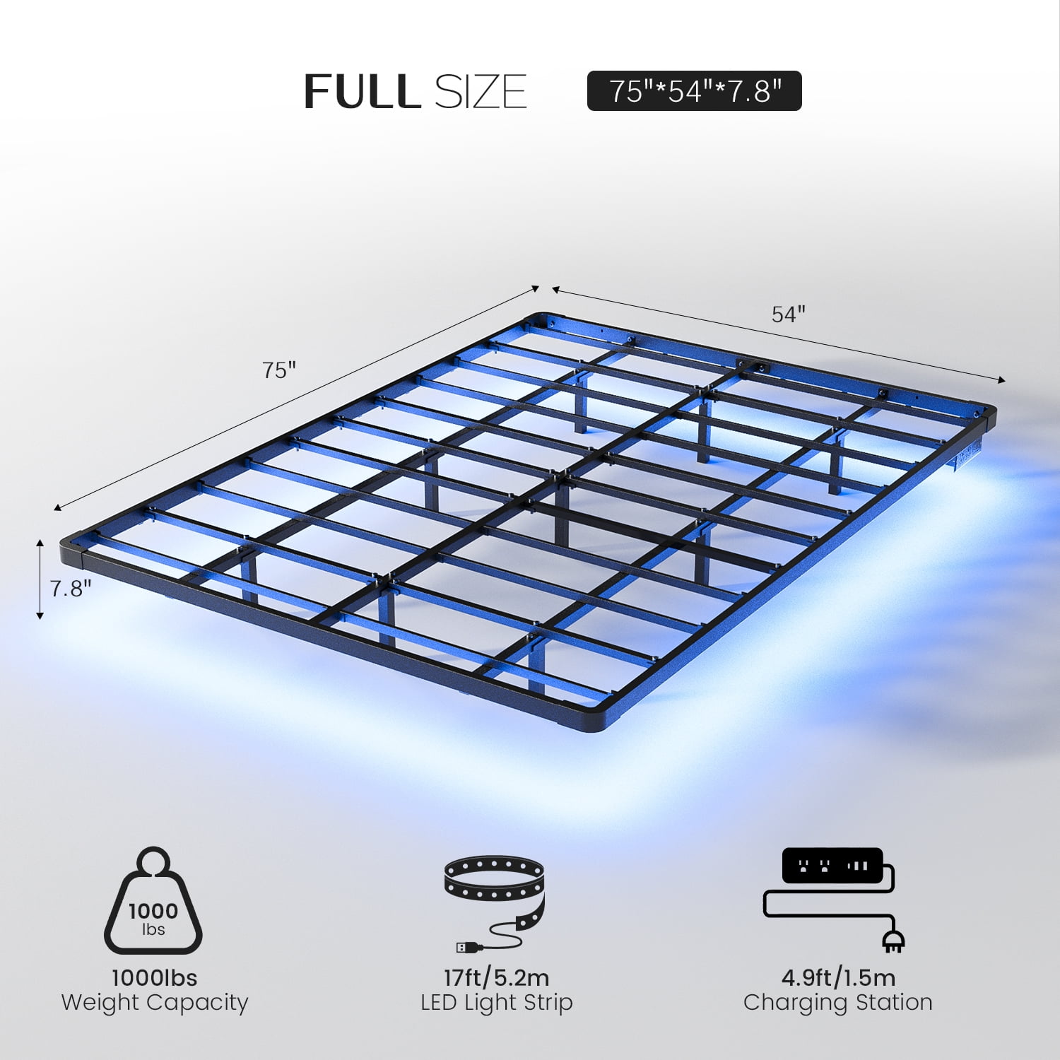 Dayago Full Size Floating Bed Frame with Smart LED Lights and USB Charging Port, Standard Bed Frame