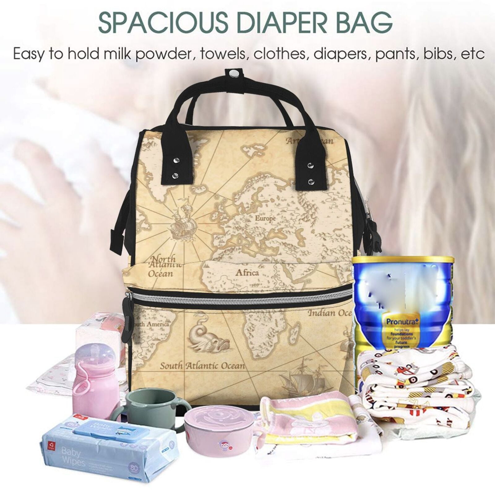 Defioc World Map for Baby Diaper Bag Backpack - Baby Bag for Boys & Girls - Diaper Backpack - Large Travel Diaper Bags- Baby Registry Search & Shower Gifts