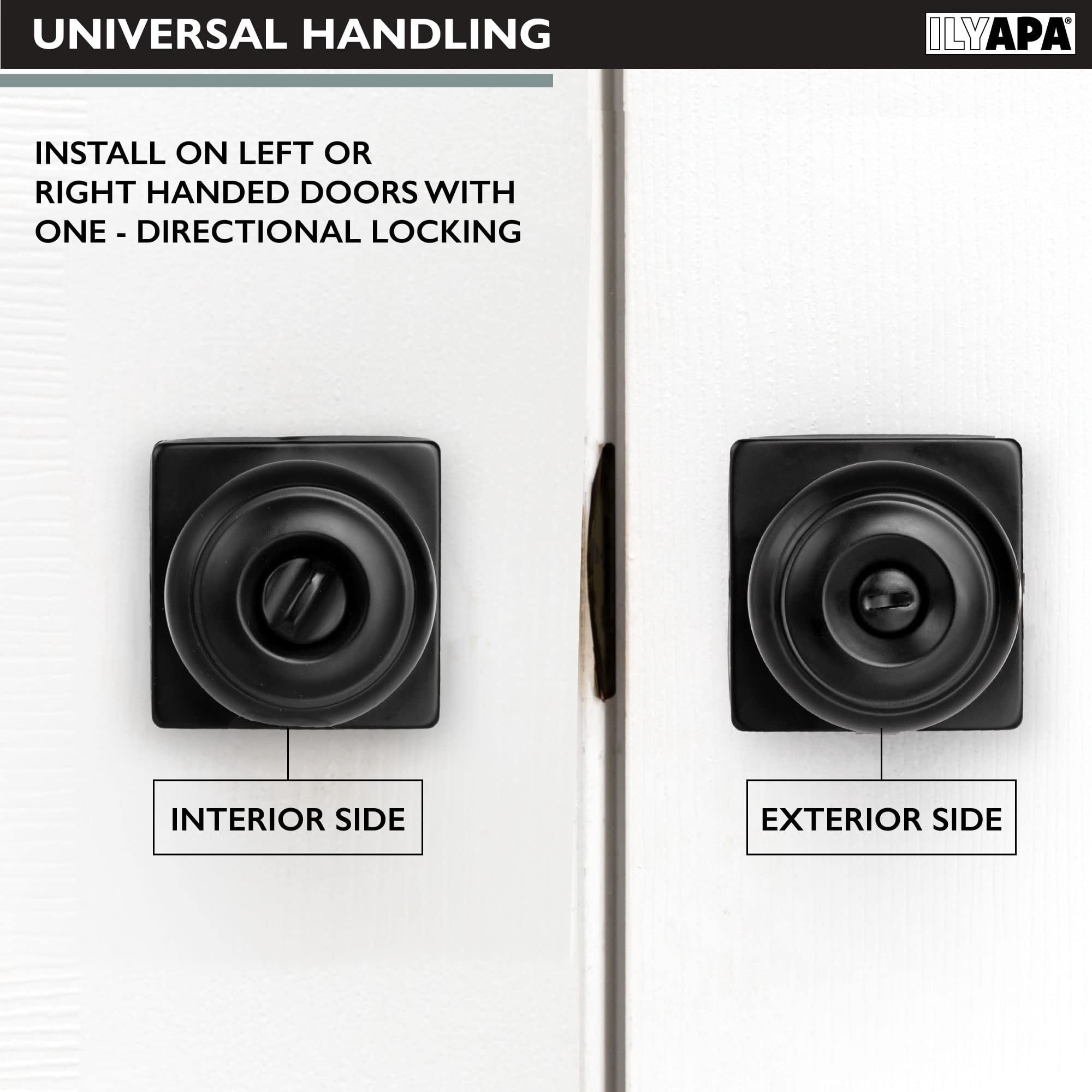 Ilyapa Privacy Door Knob, Bathroom or Bedroom Door Knobs with Lock, Modern Short, Black Knobs Interior Keyless Turn Thumb Locking Round Handle, Black 10 Pack