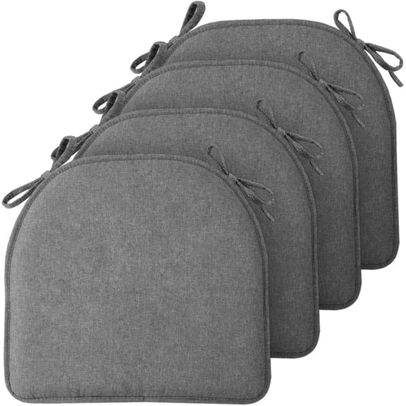 Chair Cushions, 4 Pack Memory Foam Chair Pads, Seat Cushion, Kitchen Chair Cushions Set of 4, Anti-Slip Backing & Fixed Straps,Grey