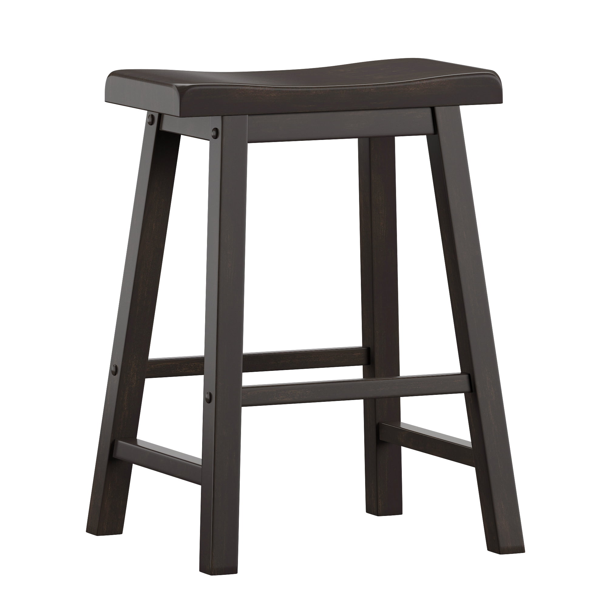 Weston Home Ashby Saddle Seat Backless Wood Counter Stools, Set of 2, Antique Black