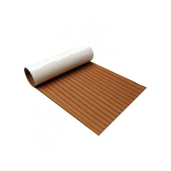 Revêtement de Sol Marin en Faux Teck, Mousse Eva Antidérapante Auto-Adhésive pour Bateau à Moteur Rv Yacht Kayak Planche de Surf, Installation Facile, 600X2400X6Mm, Brun Teck sur Noir