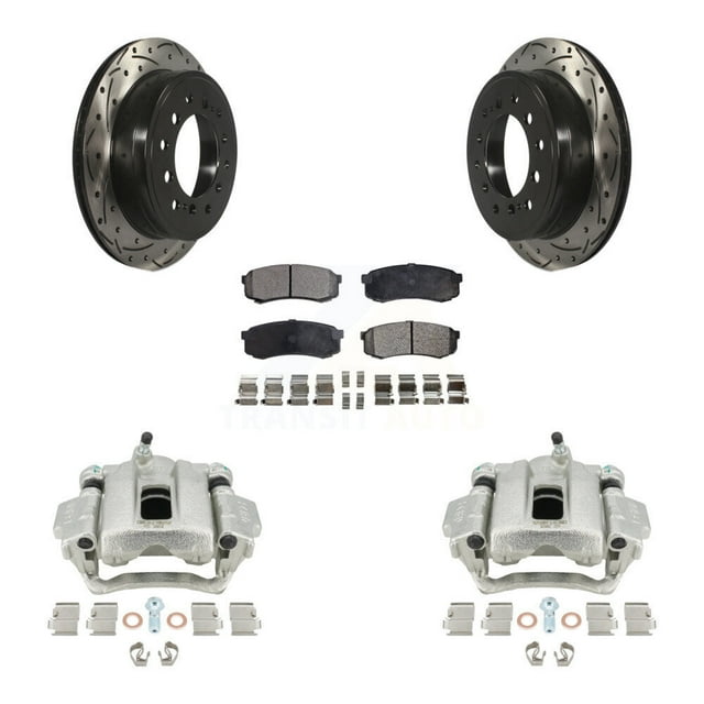 Transit Auto Rear Disc Brake Coated Caliper Drilled Slotted Rotors and Ceramic Pads Kit for Car 2010-2022 Toyota 4Runner Lexus GX460 KCD-100488T