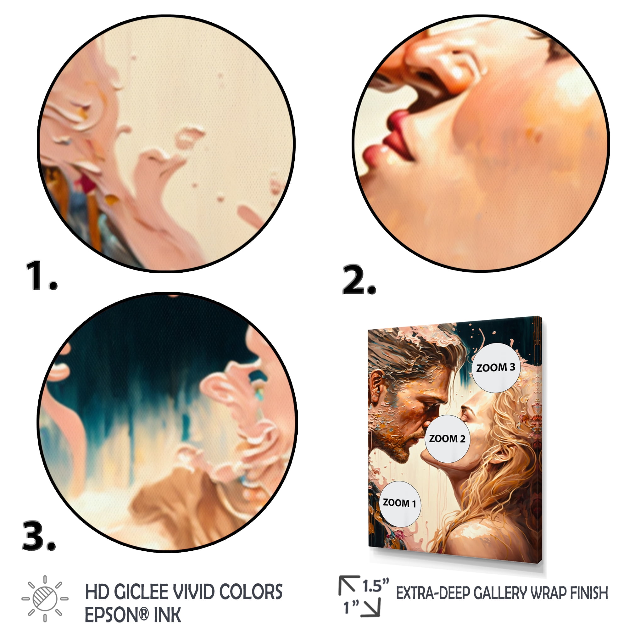 Designart Blue And Gold Couple Kissing Art Canvas Wall Art
