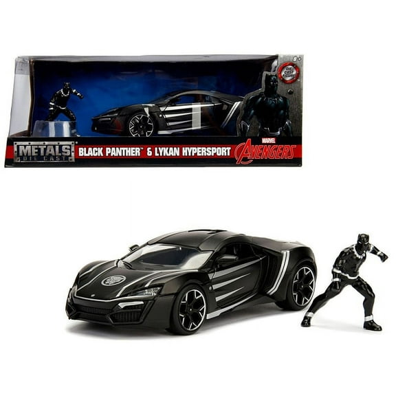 Lykan Hypersport Black with Black Panther Diecast Figure "Marvel" Series 1/24 Diecast Model Car by Jada