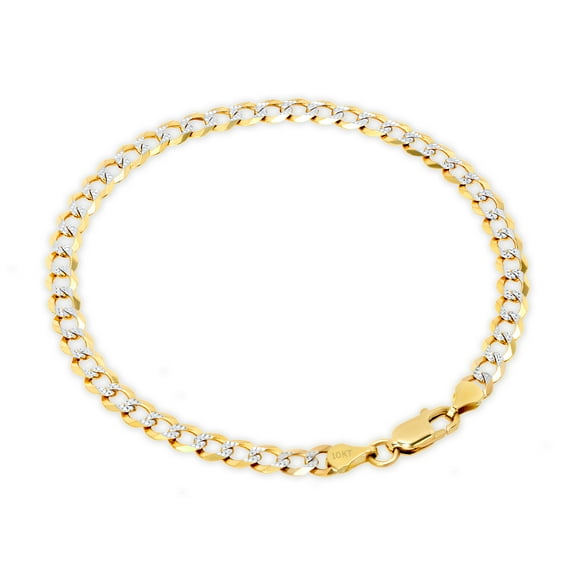 Nuragold 10k Real Yellow Gold Solid Cuban Curb Link 5mm Diamond Cut Pave Chain Bracelet (7"-9") Two Tone Italian Jewelry for Men & Women