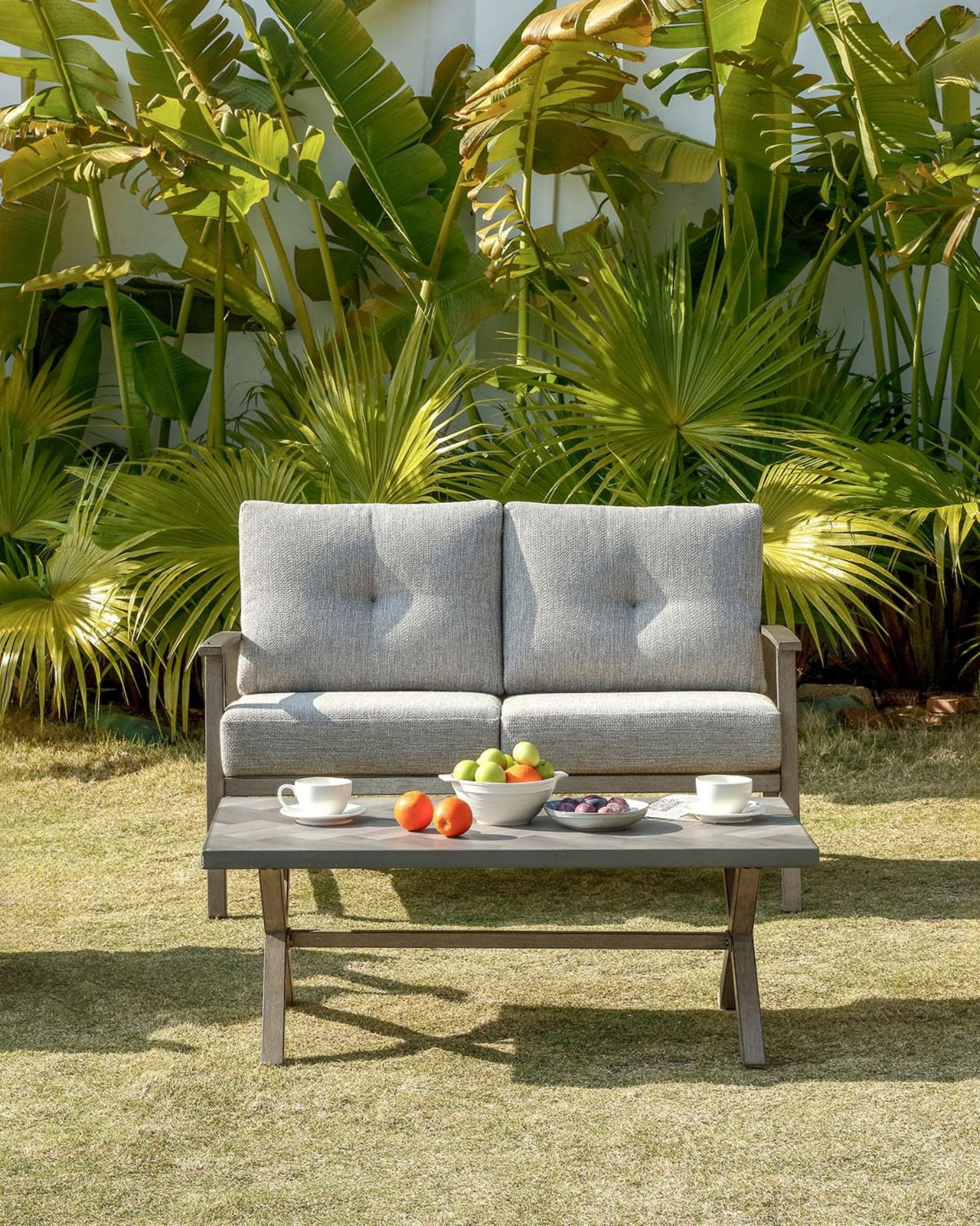 Patio Furniture Loveseat Sofa, Outdoor Aluminum Patio Couch with 5.9" Thick Cushions, All Weather 2-Seat Outdoor Conversation Sofa, Modern Patio Loveseat for Garden, Backyard, Porch, Dark Gray