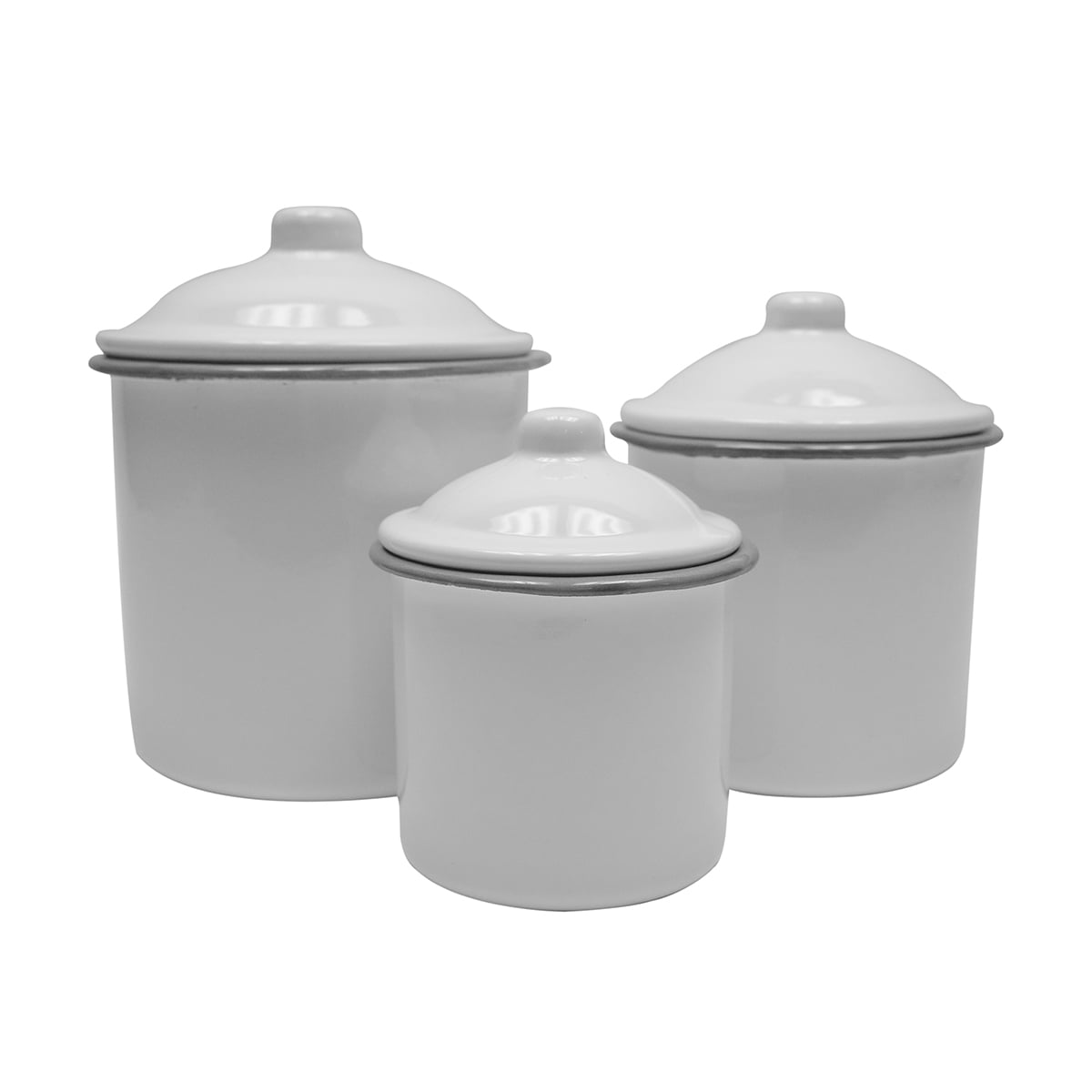 3pc Grey Rimmed Enamelware Canister Set Vintage Kitchen Countertop Food