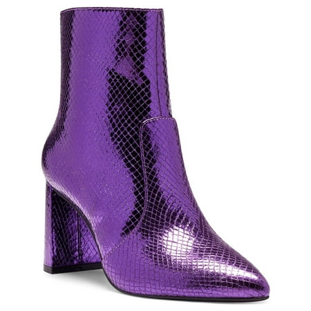 

INC Womens Purple Scale-Like Pattern Slip-Resistant Memory Foam Cushioned Arch Support Booties Pointed Toe Block Heel Zip-Up Booties 8.5 M