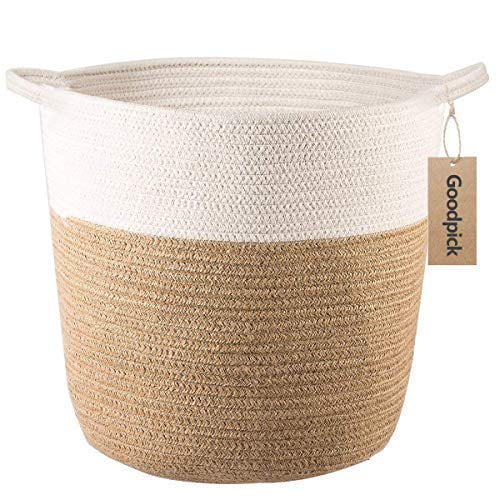 Goodpick Large Cotton Rope Basket Baby Laundry Basket Woven Blanket Basket Bin 
