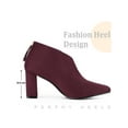 thumbnail image 4 of BLISSFUL STEP Women's Ankle Boots Faux Suede Pointed Toe Block Heel Back Zip V Cutout Booties Burgundy 7.5, 4 of 6