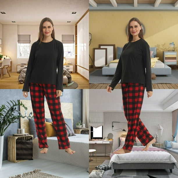 LANBAOSI Women Flannel Plaid Pajama Pants Relaxed Fit Casual Female Lounge  Pant Sleepwear Comfy Loose Cotton Pajama Bottoms with Pockets Size Large