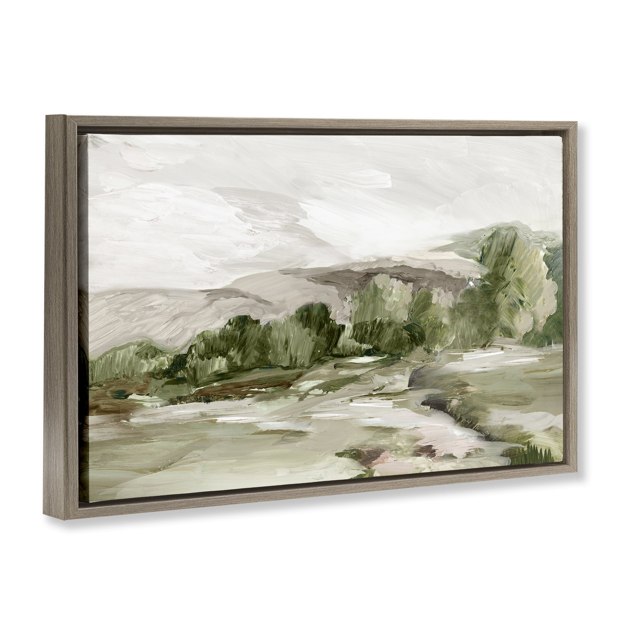 Stupell Industries Tree Line From Afar Landscape & Nature Painting Brown Floater Framed Canvas Art Print Wall Art, 31 x 21