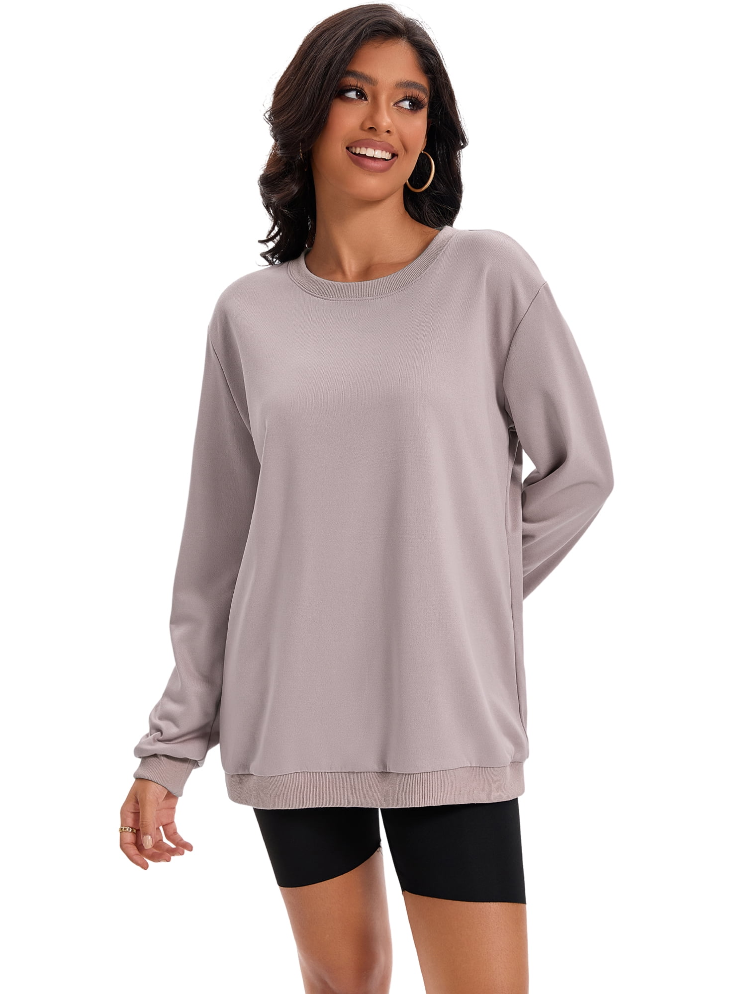 Unique Bargains Womens Sweatshirt Crew Neck Long Sleeve Pullover Shirts M Coffee