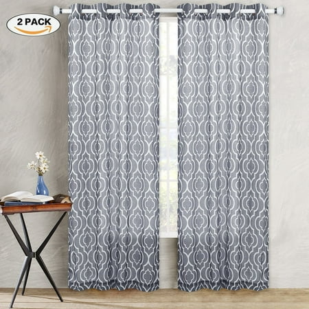 Moroccan Poly Linen Curtains Lattice Flax Linen Textured Grommet