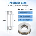thumbnail image 2 of Uxcell 4 pack F11-21M Thrust Ball Bearings, 11mm x 21mm x 7mm Miniature Thrust Bearing with Washers Chrome Steel Single Direction, 2 of 6
