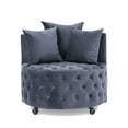 thumbnail image 4 of Swivel Velvet Accent Chair, Round Barrel Accent Sofa Chair, Modern Tufted Button Vanity Chair with Wheel and 3 Pillows for Living Room, Bedroom, Waiting Rooms, Gray, 4 of 9