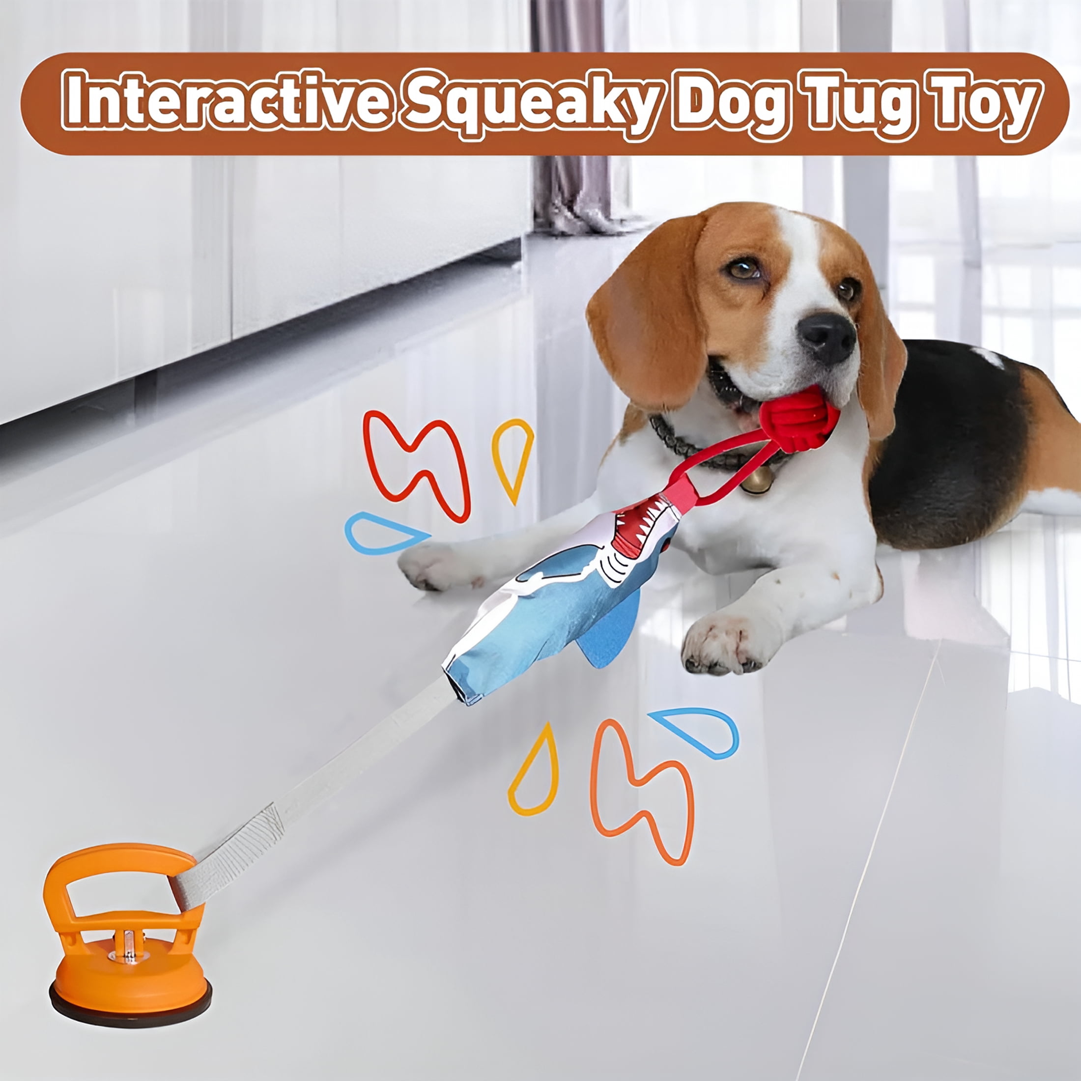 BESTSKY Squeaky Dog Tug Toy with Suction Cup,Interactive Tug of War Pull Toy Sturdy Rope Toys