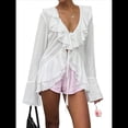 thumbnail image 2 of Blusa Corta con Volantes y Mangas Largas de Transparente para Mujer con Lazo Frontal L, 2 of 10