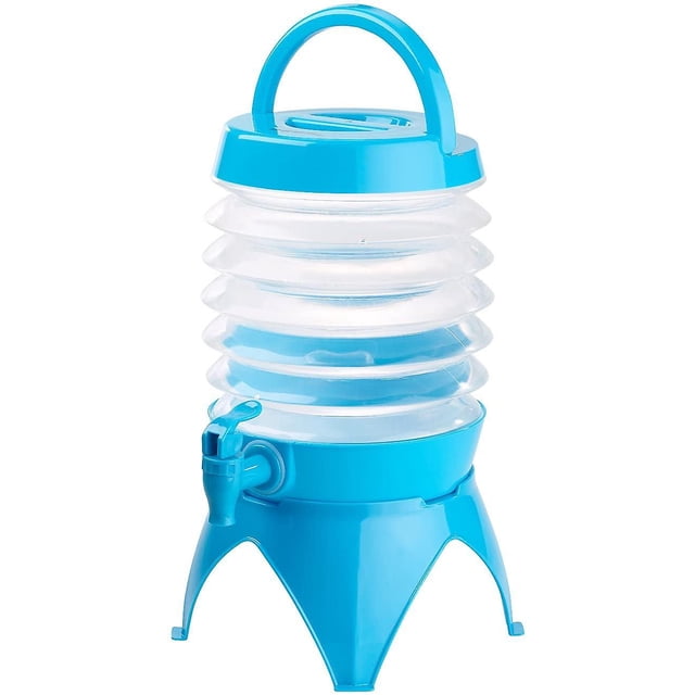 Dispensador de agua plegable: barril plegable, caño, soporte, 3,5 litros, azul/transparente (bote de agua para dispensador de agua) Feliz Sencillez