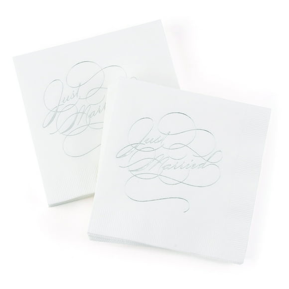 Hortense B. Hewitt Paper Wedding Napkins 50-Count, Foil Just Married, 4.75-Inch (Folded)