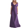 thumbnail image 2 of Fengqque Women's Fashion Casual Plus Size Solid Color Short Sleeve V-neck Long Dress Purple 8(L), 2 of 7