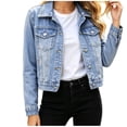 thumbnail image 5 of Sahpxhe Jean Jacket Women Lapel Collar Button Down Long Sleeve Denim Cropped Fitted Jacket Casual Trendy Outerwear Streetwear Blue S, 5 of 9