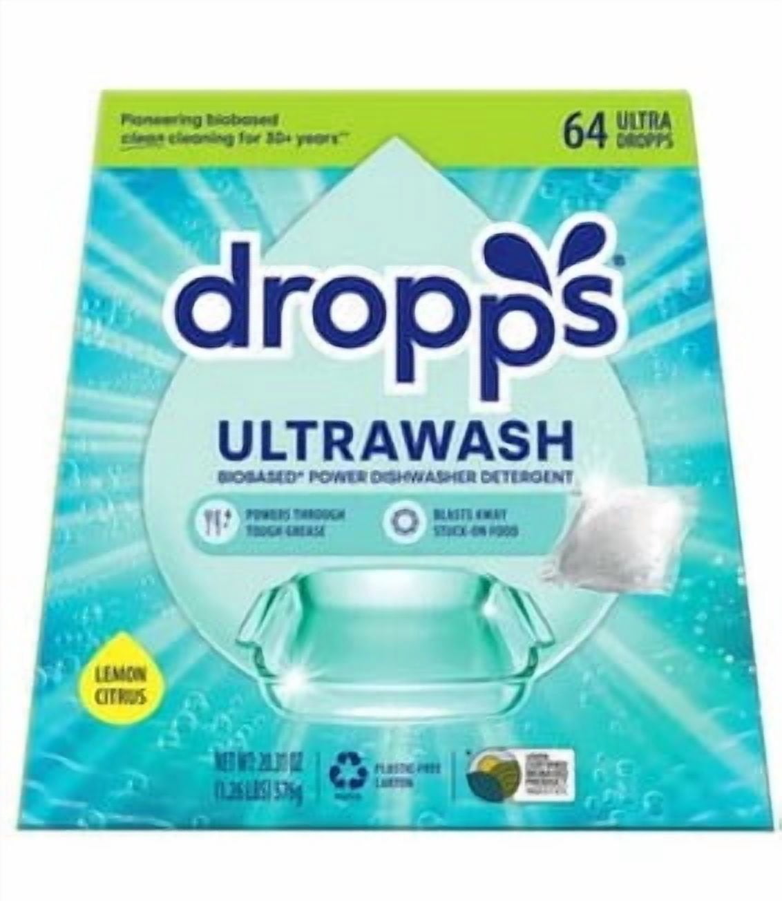 Dropps Ultrawash Biobased* Power Dishwasher Detergent Pacs, Lemon Citrus, 128-count