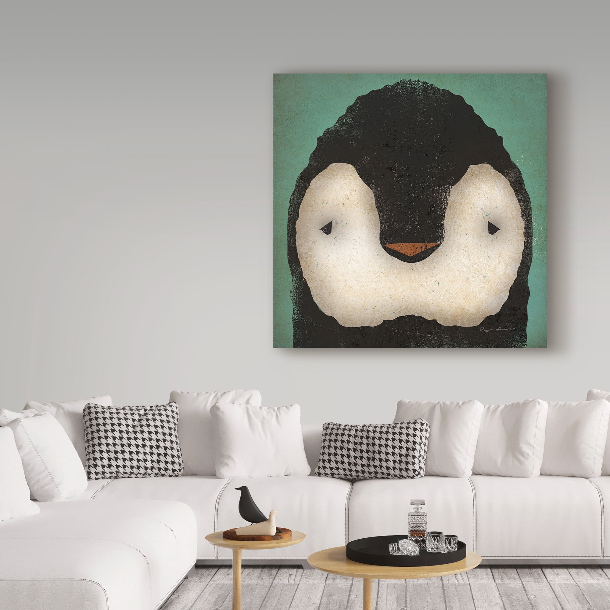 Trademark Fine Art 'Baby Penguin on Teal' Canvas Art by Ryan Fowler