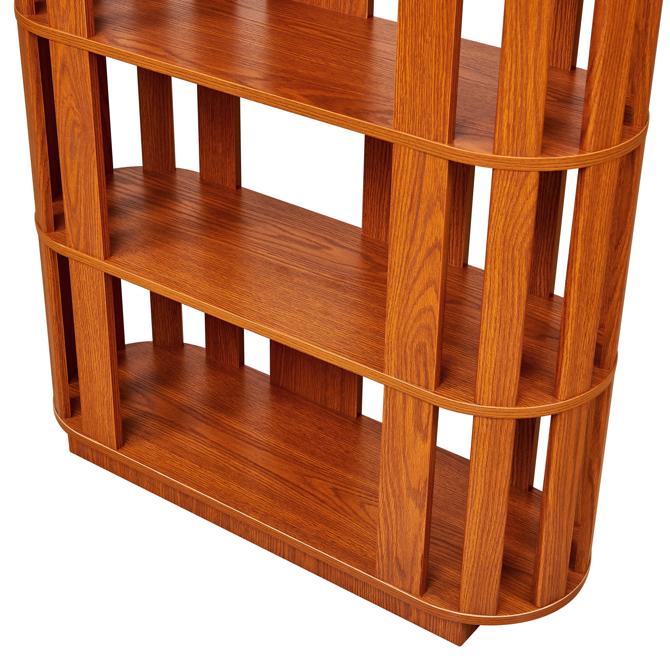 GDF Studio Lexair 5-Tier Wooden Oval Open Bookshelf with Curved Grid Frame, Storage Display Bookcase Rack, Dark Oak