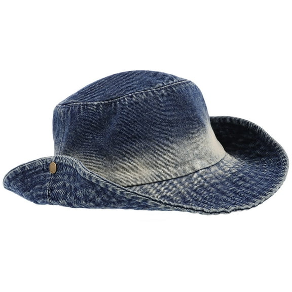 AURARMLET Cowboy Hat Packable Cotton Denim Sun Hat Wide Brim Style Navy Blue For Men Women