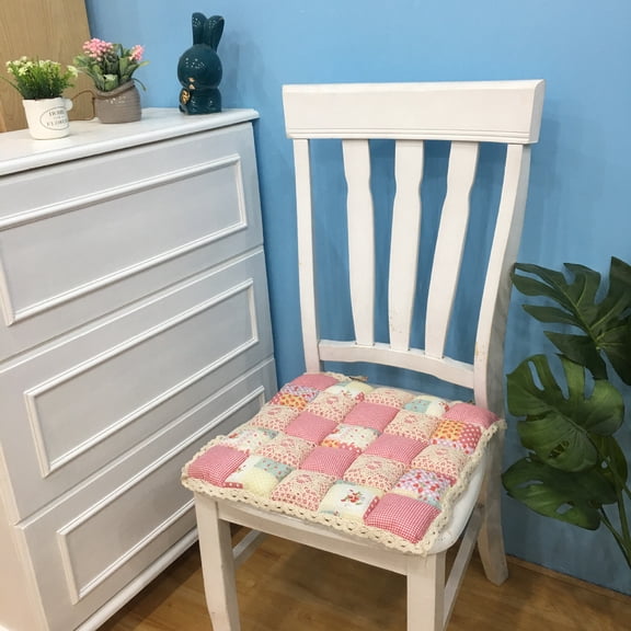 Xiao Hua patchwork chair cushion with tie -1 piece, 15.75 * 15.75 inch farmhouse print cushion with exquisite lace trim, suitable for kitchen dining chair cushion, style 01