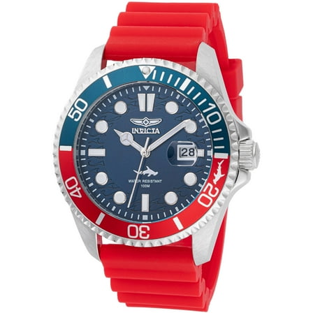 Invicta 47164 Men's Pro Diver Blue Dial Red Silicone Strap Watch