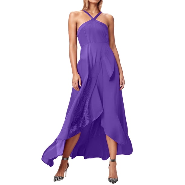 Vestido de fiesta de verano fluido para mujer con tirantes con volantes: elegante color liso, tejido ligero, cómodo para ocasiones especiales.